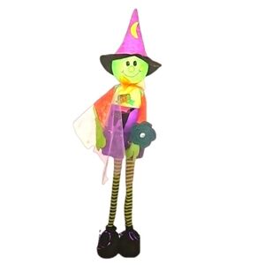 Hand Crafted upcycled witch with skinny long legs crochet green flower Halloween